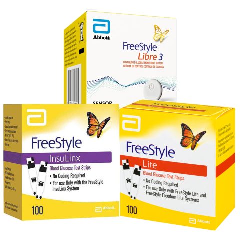 FreeStyle Libre 3 sensor, FreeStyle Lite test strips, and FreeStyle InsuLinx test strips.